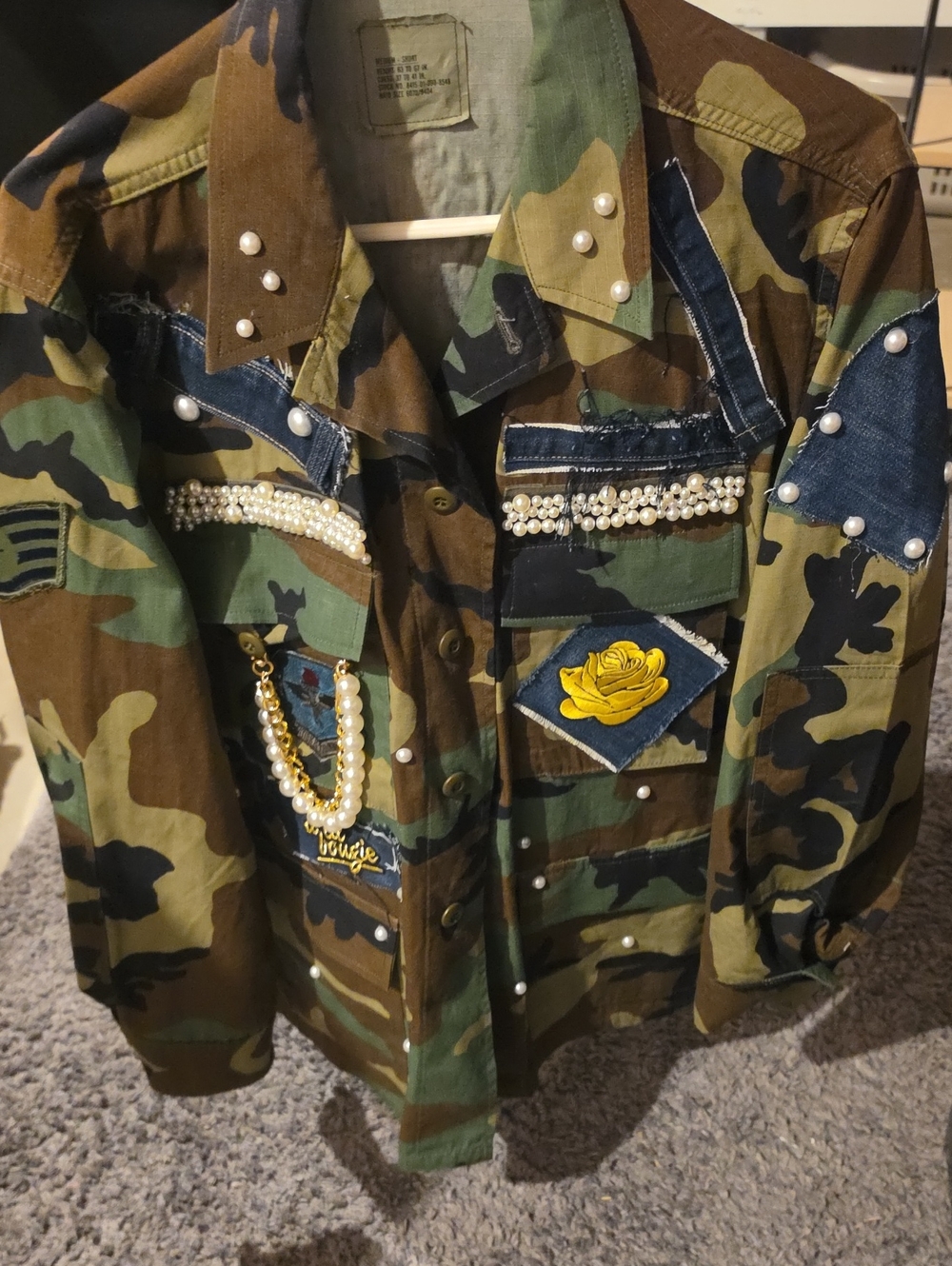 Girls' Camouflage Pearl-Embellished Utility Shirt